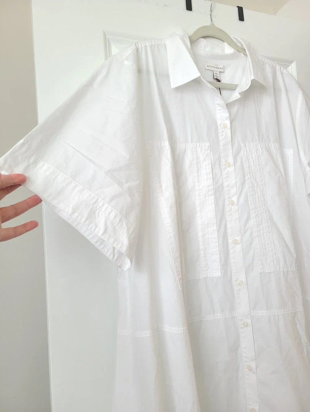 Banana Republic Cotton White Poplin Trapeze Button Down Maxi Shirt Dress - Picture 3 of 8